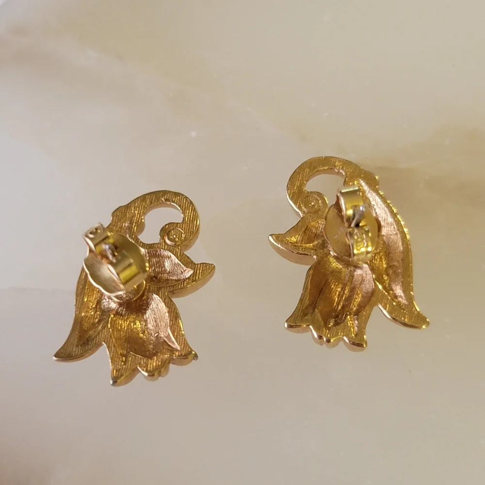 Gorgeous Vintage Spring Tulip Gold Earrings Flower